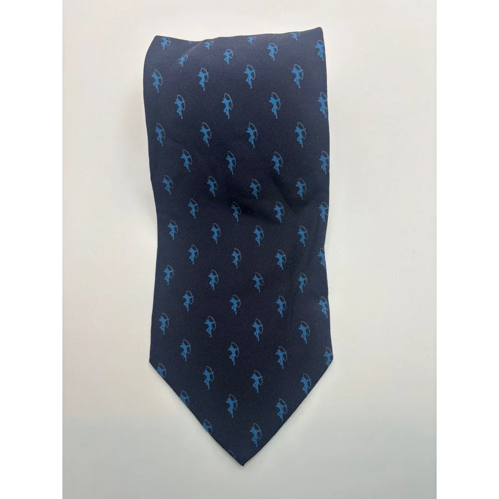 Giorgio Armani Mens Silk Tie Navy Blu Archer Print Made in Italy Formal Business